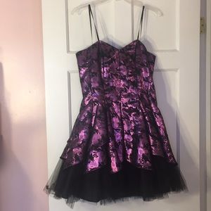 Short metallic purple and black formal dre…